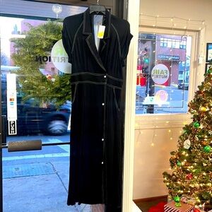 Black Button-Up Maxi Dress with Pockets - Size Large (NWT)